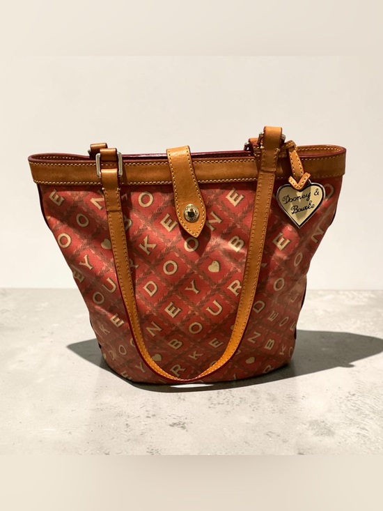 Dooney & Bourke Handbags - Dooney & Bourke Pink Canvas Heart Logo Tote Bag Leather Trim Anniversary Style